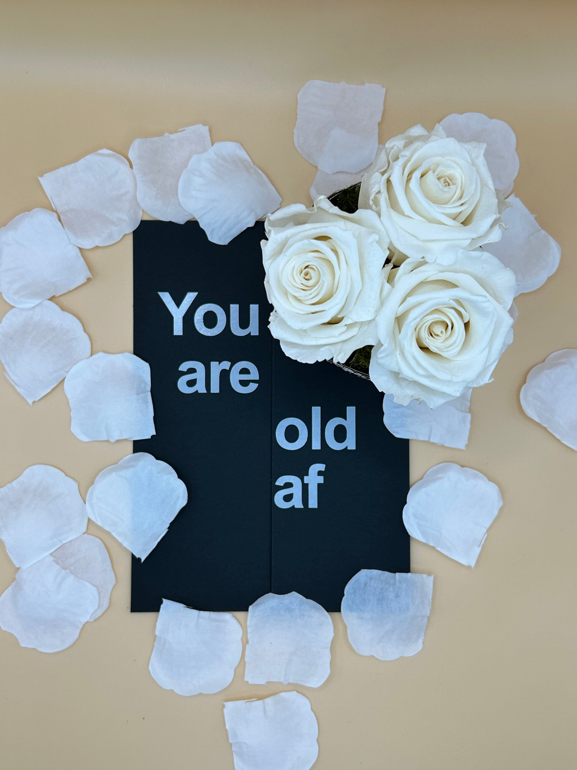 3 Preserved Roses and 1 Free Dark Humor Greeting Card - DarkHumorCards.com