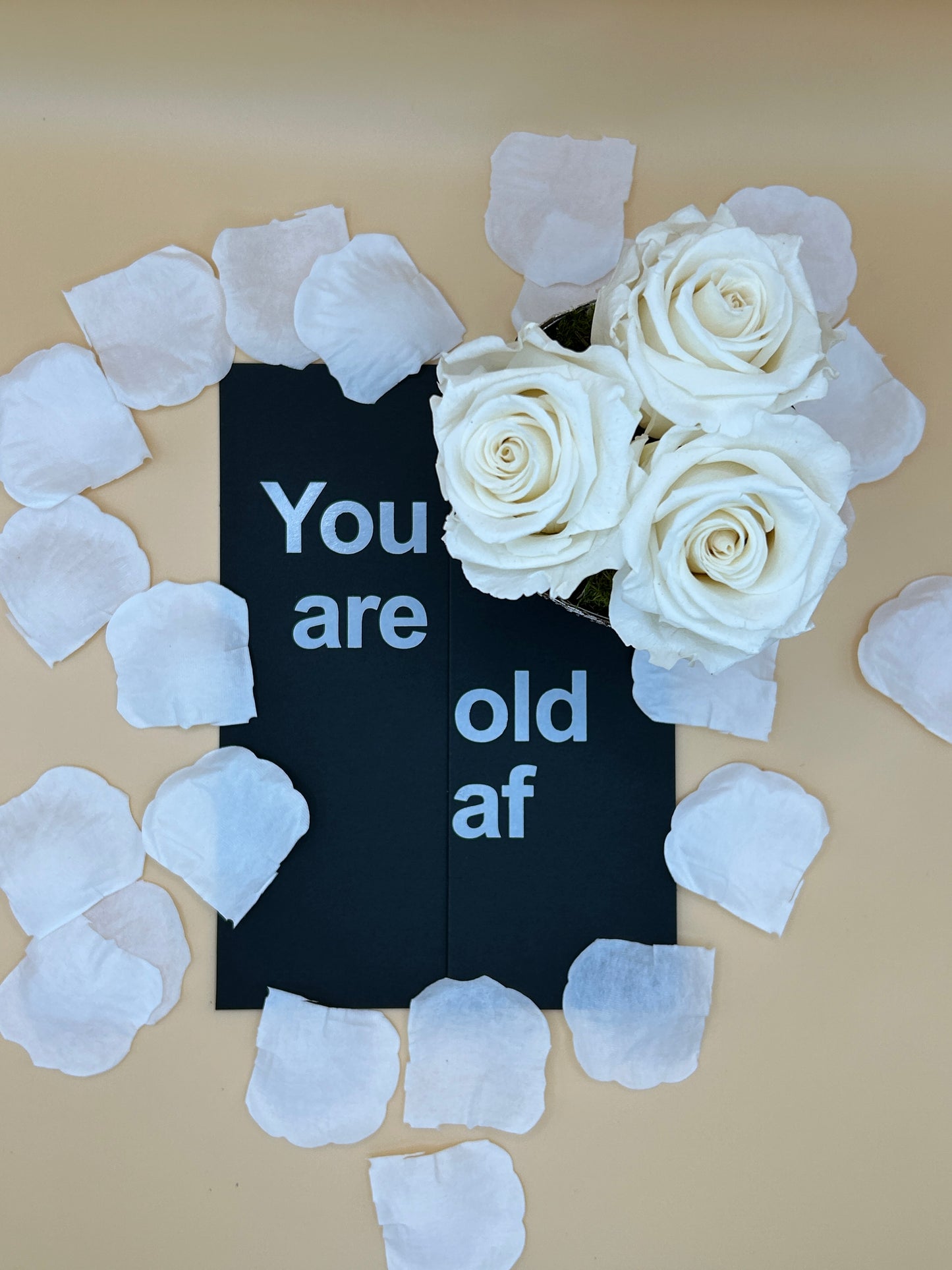 3 Preserved Roses and 1 Free Dark Humor Greeting Card