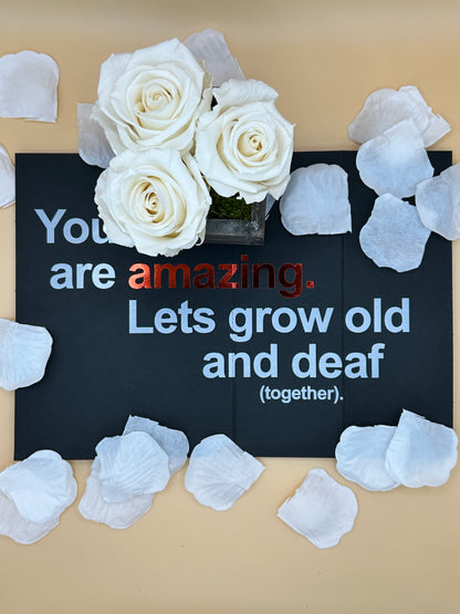 3 Preserved Roses and 1 Free Dark Humor Greeting Card